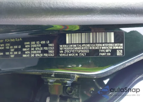 2016 Fiat 500X Trekking Plus из США, поврежденный, VIN ZFBCFYET7GP502022